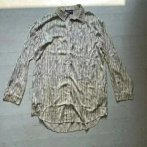 Kittenish Stumbling Oversized Long Sleeve Cream And Animal Print Button Up Top M